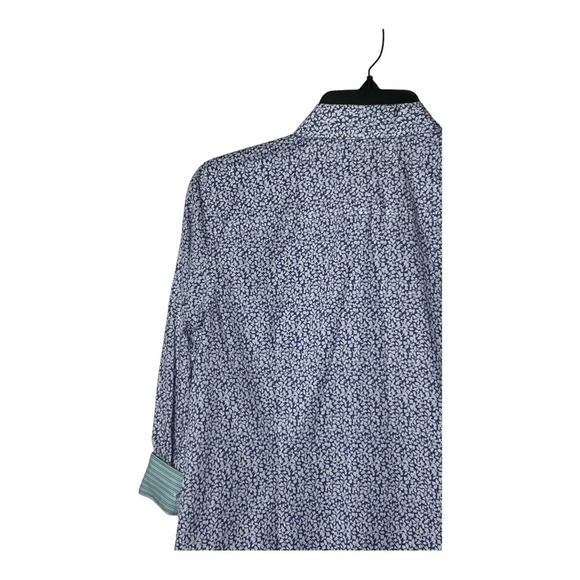 1548. TALBOTS 3/4 SLEEVES FLORAL PATTERN TOP FULL BUTTON‎ UP BLUE/WHITE IN COLOR - Picture 8 of 9